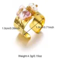 Detailansicht des 18k vergoldeten Rings mit rosa Schmetterling, Perlen und Maßen. - Rosa Schmetterling Perle Anhänger Stil (CXR00897G)