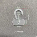 Technical drawing showing detailed dimensions of transparent plastic snap hook for bags - Packaging Hook Style (CY00018)