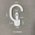 Technical detail view of a white plastic snap hook with precise dimensions in mm. - Packaging Hook Style (CY00048)