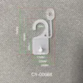 Transparent plastic snap hook CY-00068 with detailed size dimensions for packaging display - Packaging Hook Style (CY0068)