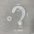Detaillierte Makroansicht mit präzisen Maßen eines klaren PP-Kunststoff-Snaphakens für Displays - Stil CY00047 / 500g-1000g Packung / Weiß/Schwarz/Transluzent