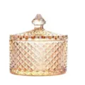 Elegant bernsteinfarbenes Glas-Bonbonglas mit Diamantmuster und dekorativem Deckel - Bernstein Mittel
