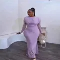 Elegant long-sleeve draped maxi dress, slim fit purple solid color chic evening wear women - S / Dresses / Purple