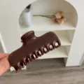 Primer plano de una pinza para el cabello de PC marrón oscuro brillante en la mano - Café Oscuro
