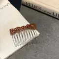 Brown polka dot bow hair comb with metal teeth for elegant side bangs and styling - Caramel Polka Dot