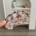 Colorful heart-shaped cutout acetate comb for portable hair styling and daily use - Heart Cutout Half Moon Comb / Small (8.8x4.8cm) / Rainbow