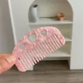 Portable pink marbled acetate mini hair comb featuring cute hollow heart shaped cutouts - Heart Cutout Half Moon Comb / Small (8.8x4.8cm) / Solid Pink