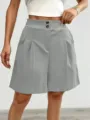 Summer women high waist pleated wide leg shorts casual grey loose pants apparel - S / Bottoms / Light Gray