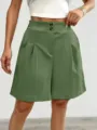 Women's high waist pleated wide leg shorts casual summer green bottom apparel style - S / Bottoms / Dark Gray