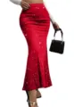 Red sequin mermaid midi skirt with high waist and bodycon fit, elegant evening party wear. - S / Bottoms / Red
