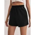 Women's black elastic waist loose wide-leg casual athletic shorts in a soft cotton blend - S / Bottoms / Black