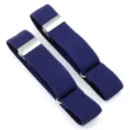Blue elastic shirt sleeve garters detail view, metal adjusters, durable arm bands for men women. - Navy Blue