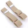 Elastic khaki shirt sleeve garters, adjustable metal clip arm bands for men detail. - Beige
