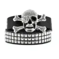 Cintura da donna in pelle nera stile punk rock con fibbia teschio strass e borchie piramidali gothic. - Motivo di Teschio / 105cm (Larghezza 3.8cm) / Nero