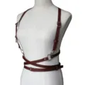 Cintura imbracatura in pelle casual, elegante cinturino bicolore per look alla moda. - Cammello