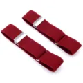 Close-up detail of wine red elastic shirt sleeve garters with durable metal clips and rings. - Burgundy