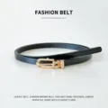 Cintura sottile in pelle PU da donna con fibbia dorata, accessorio da vita elegante e semplice. - Nero / 105cm