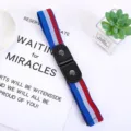 Close-up detail of the elastic buckle-free stretch belt with blue red white stripes. - Blue White And Red Tricolor