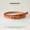 Cintura sottile da donna in PU marrone con fibbia metallica dorata stile casual alla moda - Cammello