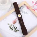 Brown elastic lazy belt for women jeans with cute daisy buckle, invisible stretch waist strap. - Coffee Floral