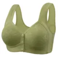 Breathable sage green front-closure vest bra with fixed cups and lace detail - 36/80 / Green