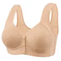 Comfortable beige front closure vest-style bra with leaf lace detail and wide straps - 36/80 / Nude