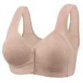 Zeriluna nude beige front-button vest style bra with elegant floral lace overlay detail - 36/80 / Dusty Pink