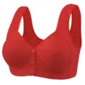 Front button vest-style lace bra in vibrant red with breathable thin cup design - 36/80 / Bright Red