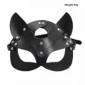 Black leather fox mask with metal studs and adjustable strap for party and adult play. - Fox Rivet Style