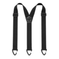 Vista dettagliata di bretelle elastiche nere resistenti con design a X e clip robuste. - Stile a 3 Ganci / Nero
