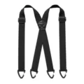Vista dettagliata delle bretelle da trekking nere con fettuccia elastica e moschettoni. - Stile Quattro Clip Grano di Mais / Nero
