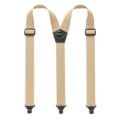 Dettaglio delle bretelle elastiche color kaki da 3,8 cm con clip in plastica resistenti. - Stile Fibbia A Scatto Forma Y / Kaki