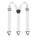 Vista dettagliata delle bretelle elastiche bianche con clip triangolari nere e pelle. - Stile a 3 Ganci / Bianco