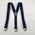 Bretelle elastiche blu scuro da uomo con inserto in pelle sul retro e clip molto robuste. - Stile a 3 Ganci / Blu navy
