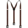 Dettaglio bretelle uomo marroni, larghezza 2.5cm con fibbie in metallo e ganci appositi. - Caffè