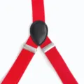 Detalle de tirantes elásticos rojos para hombre con unión de cuero negro y clips plata - Rojo