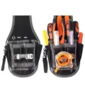 Borsa porta attrezzi in tela nera con tasche multiple e porta metro in metallo per elettricisti. - Poliestere 600D nero con bordo in saia bianco e nero / Nero