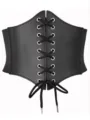 Dettaglio cintura corsetto con lacci nera, elegante corsetto stringivita in ecopelle. - Stile Corda Tonda Bordi Dipinti / Nero