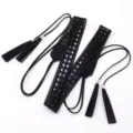Cintura da vita in pizzo intrecciato nero artigianale con nappe, accessorio vintage. - Lunghezza 172cm, larghezza 2.8cm / Nero