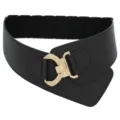 Cintura elastica nera larga con motivo serpente e chiusura in metallo dorato da donna. - Nero