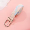 Women woven elastic belt, casual stretchy fabric waist belt with metal buckle for jeans. - Pink, Blue and Yellow