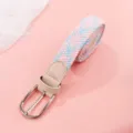 Pink blue woven elastic belt detail, casual student fabric stretch belt with metal buckle. - Pink & Blue