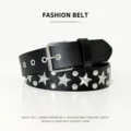 Cintura in pelle nera da donna con borchie e stelle argentate per jeans e pantaloni. - Stile Gipsofila