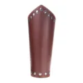 Brown leather bracer with metal rivets and contrast stitching for punk cosplay costume. - Rivet Style / Brown