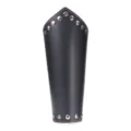 Black leather riveted bracer detail shot showing metal stud embellishments and neat stitching. - Rivet Style / Black