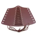 Punk wide leather bracelet with waxed rope lace-up design, stylish men's wrist cuff. - Smooth Laced Style / Brown
