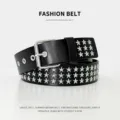 Cintura Donna Nera in Pelle con Borchie a Stella Argentate, Cintura Moda Punk Rock per Jeans e Pantaloni. - Pentagramma