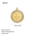 Detailed view of a gold stainless steel Saint Benedict medal with rhinestones - Saint Benedict Medal Rhinestone Inlaid Style (B0159) / Gold