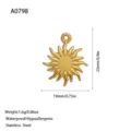 Detailed dimensions of a sun-shaped stainless steel pendant for DIY jewelry - Sun Shape (A0798) / Gold
