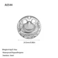 Detail view of silver stainless steel shell pendant with 24.5mm diameter measurements - Shell Wave Embossed Style (A0544) / Silver